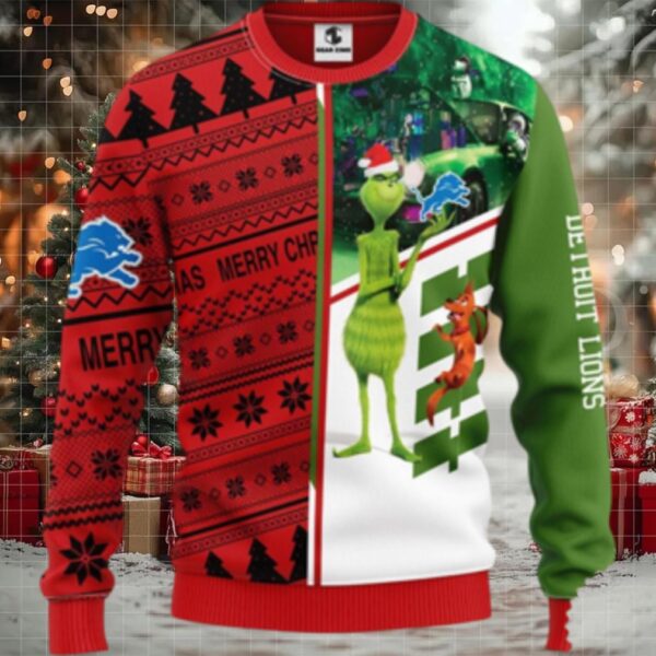 Detroit Lions Christmas Ugly Sweater Grinch And Scooby Doo Show Your Team Spirit