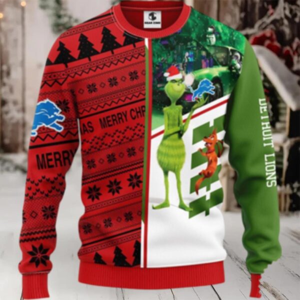 Detroit Lions Christmas Ugly Sweater Grinch And Scooby Doo Show Your Team Spirit