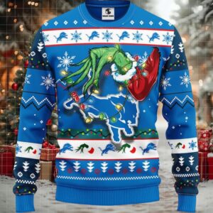 Detroit Lions Grinch Ugly Christmas Sweater, Grinch Xmas Sweater