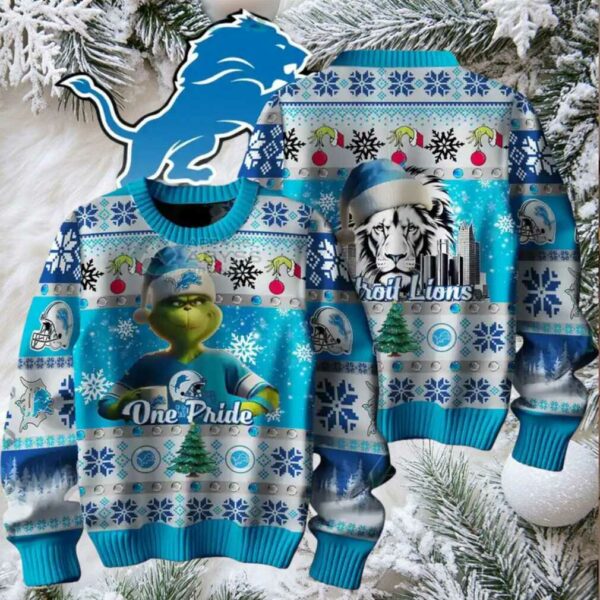Detroit Lions Grinch Ugly Christmas Sweater