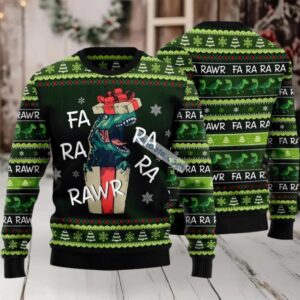Dinosaur Gift Farararawr Ugly Christmas Sweater Big And Tall Green