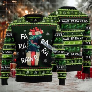 Dinosaur Gift Farararawr Ugly Christmas Sweater Big And Tall Green