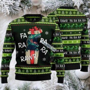 Dinosaur Gift Farararawr Ugly Christmas Sweater Big And Tall Green