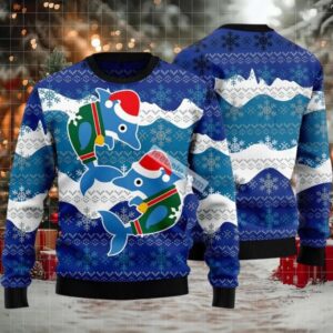 Dolphin Couple Ugly Christmas Sweaters Vintage Blue