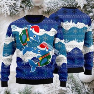 Dolphin Couple Ugly Christmas Sweaters Vintage Blue