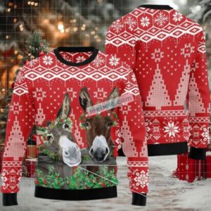Donkey Buddies Flowers Ugly Xmas Sweater Party