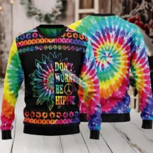 Dont Worry Be Hippie Flowers Ugly Sweaters For Christmas Ugliest