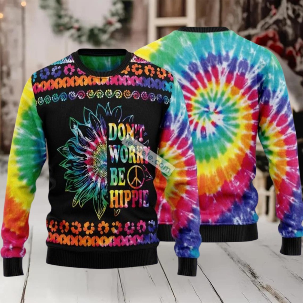 Dont Worry Be Hippie Flowers Ugly Sweaters For Christmas Ugliest
