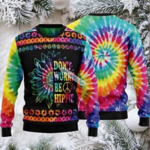 Dont Worry Be Hippie Flowers Ugly Sweaters For Christmas Ugliest