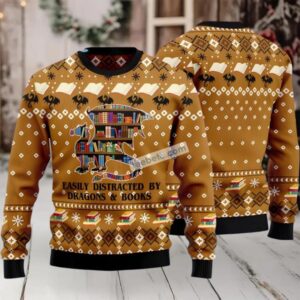 Dragon Library Book Ugly Christmas Sweatshirt For Men Yellow