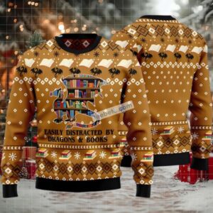 Dragon Library Book Ugly Christmas Sweatshirt For Men Yellow