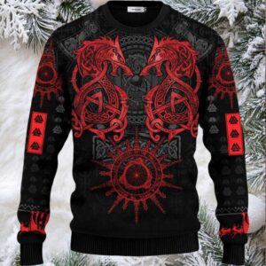 Dragon Red Pattern Viking Ugly Christmas Sweater