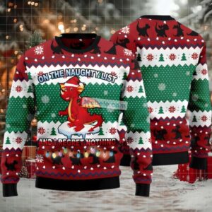 Dragon The Naughty List Ugly Christmas Sweaters Family Green Red