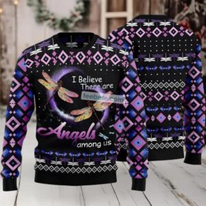 Dragonfly Angels Ugly Christmas Sweater Mens Purple