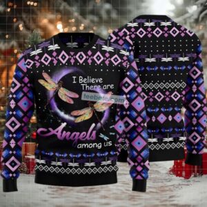 Dragonfly Angels Ugly Christmas Sweater Mens Purple