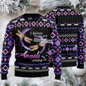 Dragonfly Angels Ugly Christmas Sweater Mens Purple