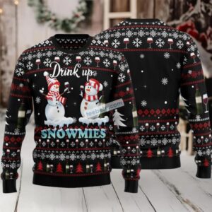 Drink Wine Snowmies Ugly Christmas Sweater Cheap Black