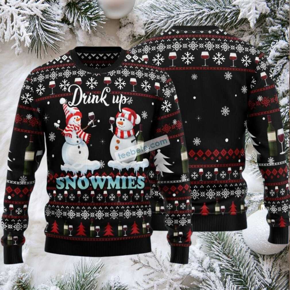 Drink Wine Snowmies Ugly Christmas Sweater Cheap Black Drink Wine Snowmies Ugly Christmas Sweater Cheap Black