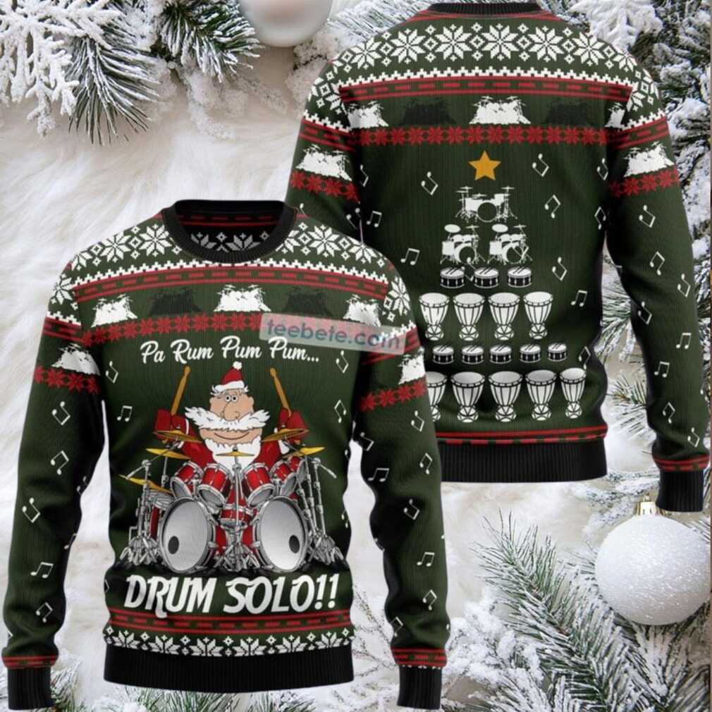 Drum Solo Santa Claus Music Ugly Christmas Sweater Most - Front View