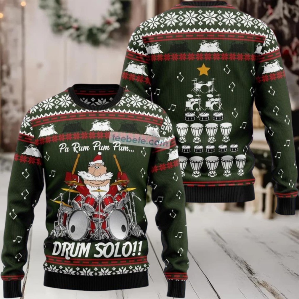 Drum Solo Santa Claus Music Ugly Christmas Sweater Most - Detail Shot