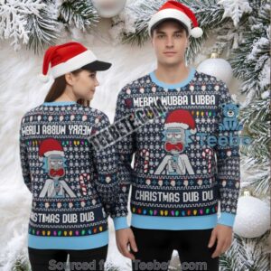 Rick And Morty Merry Wubba Lubba Dub Dub Ugly Christmas Sweater Blue Mens