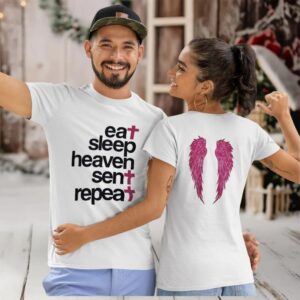 Eat sleep haven sent repeat two sided T shirt