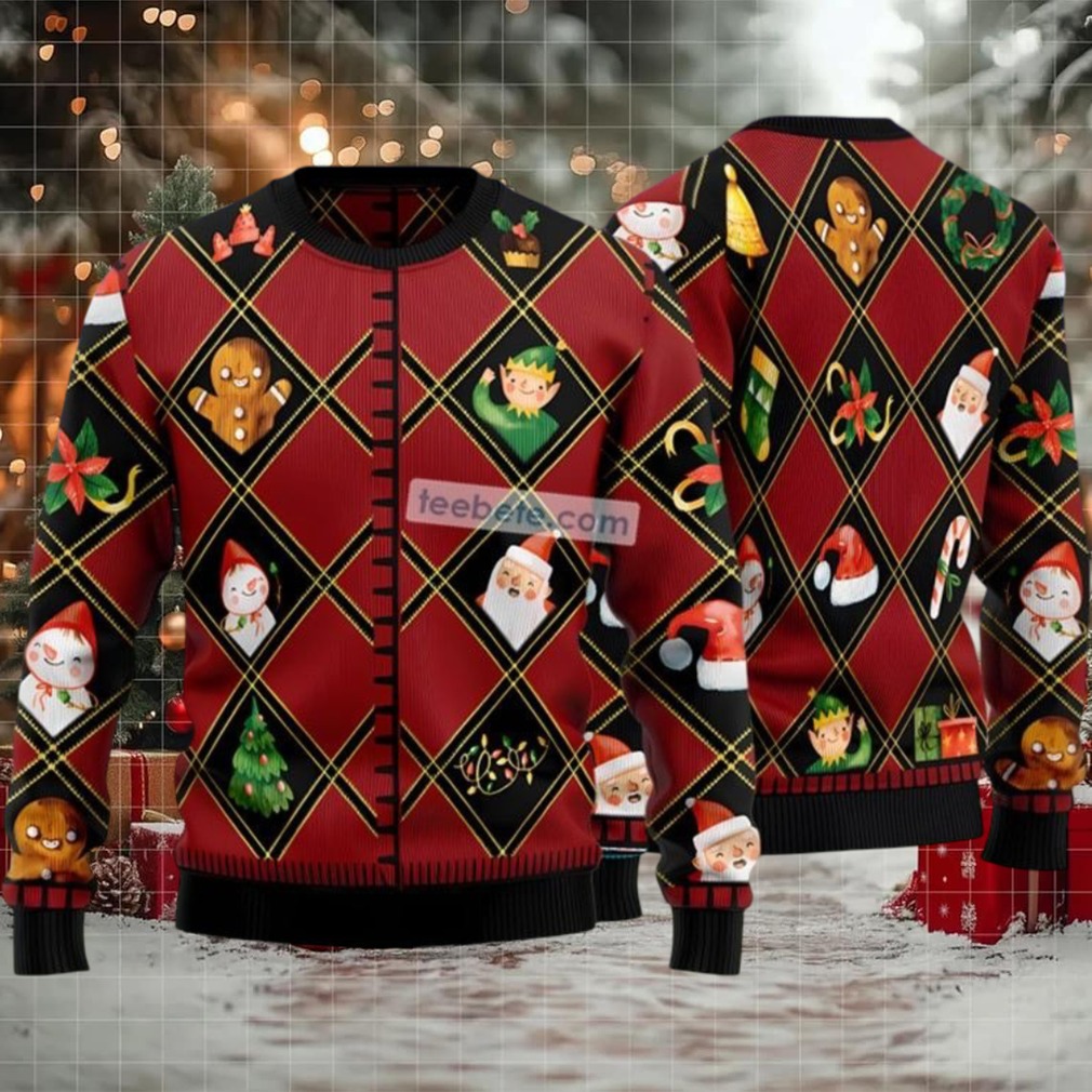 Elf Gingerbread Santa Claus Ugly Christmas Sweater Red Cheap Elf Gingerbread Santa Claus Ugly Christmas Sweater Red Cheap