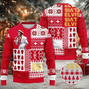 Elvis Presley King Of Rock Ugly Christmas Knitted Sweater. Gift Idea For Lovers