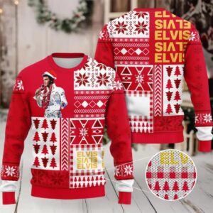 Elvis Presley King Of Rock Ugly Christmas Knitted Sweater. Gift Idea For Lovers