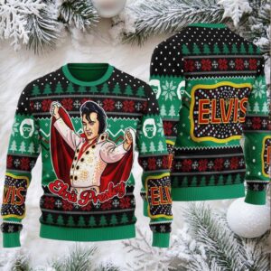 Elvis Presley Sign With Rhinestone Christmas Ugly Sweate