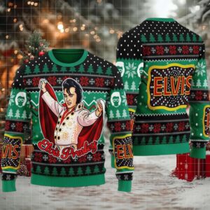 Elvis Presley Sign With Rhinestone Christmas Ugly Sweate