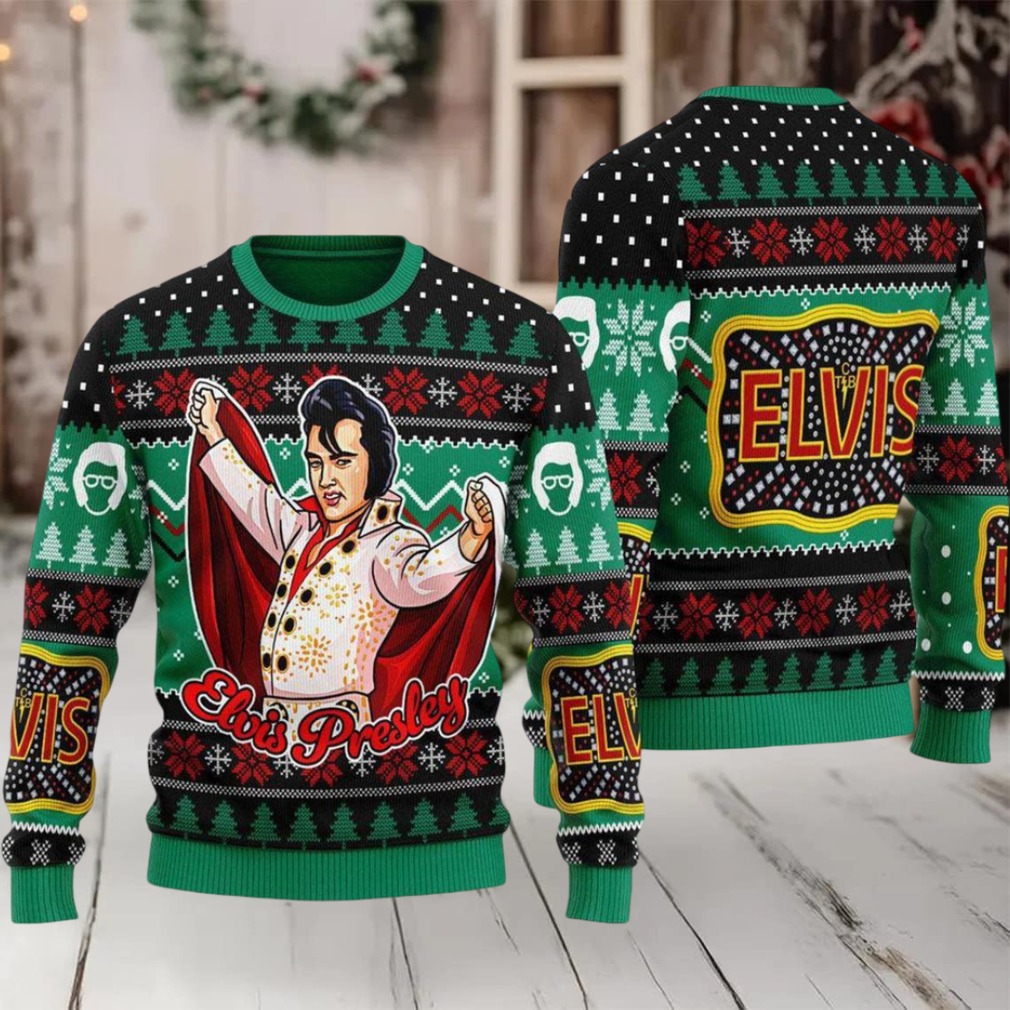 Elvis Presley Sign With Rhinestone Christmas Ugly Sweate Elvis Presley Sign With Rhinestone Christmas Ugly Sweate