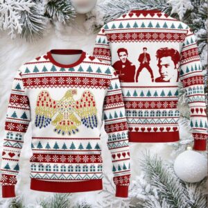 Elvis Presley Ugly Sweater 3D Over Print, Elvis Fan King Of Rock Xmas Gift