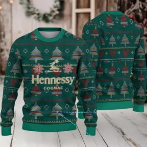 Emerald Green Christmas Tree Fair Isle Hennessy Themed Ugly Christmas Sweater