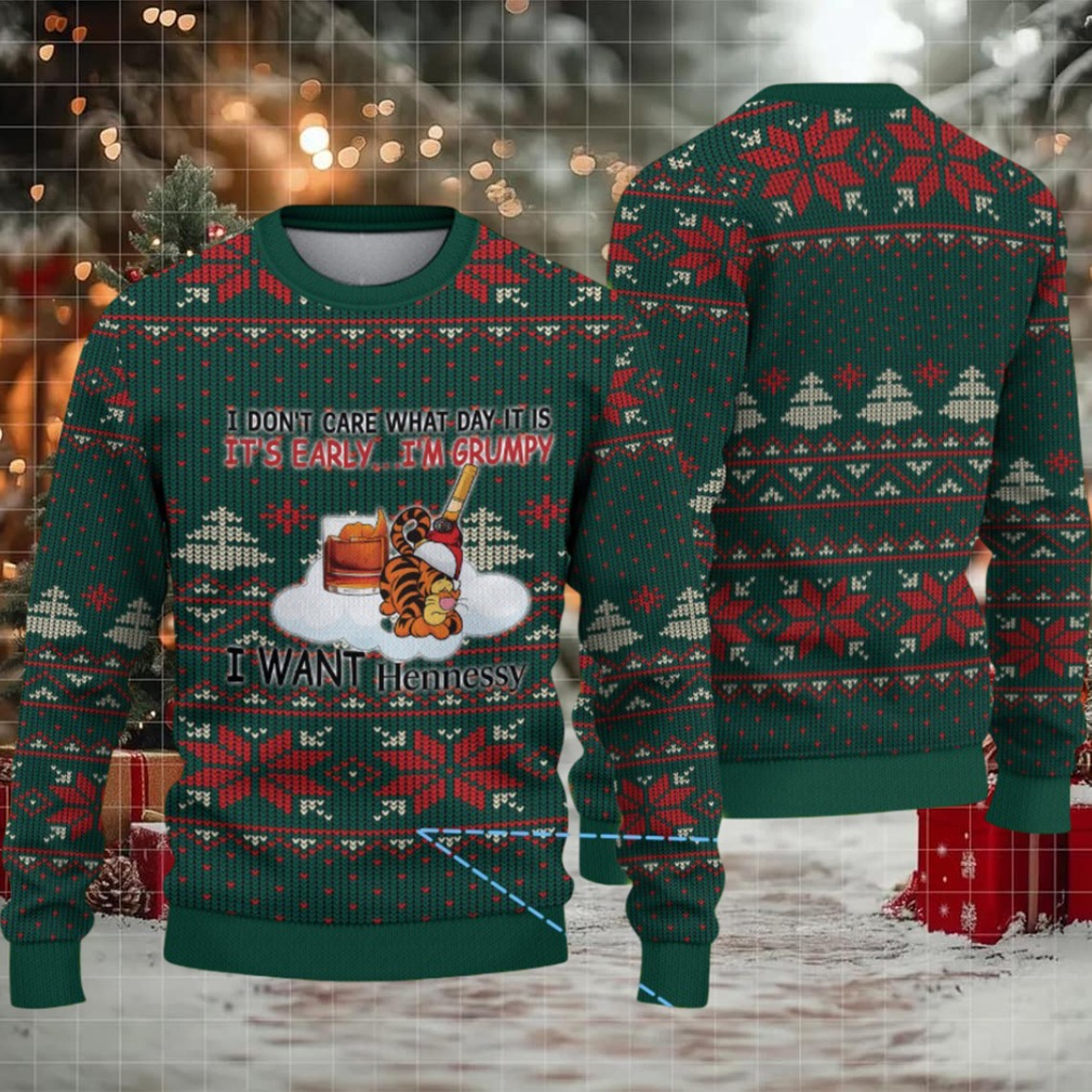 Emerald Green Poinsettia & Snowflake Hennessy Themed Ugly Christmas Sweater Emerald Green Poinsettia & Snowflake Hennessy Themed Ugly Christmas Sweater