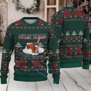 Emerald Green Poinsettia & Snowflake Hennessy Themed Ugly Christmas Sweater