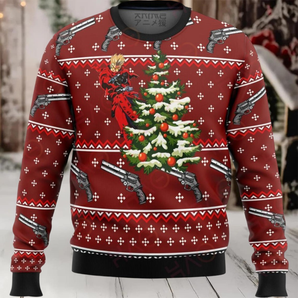 Festive Anime Xmas Sweater – Unique Holiday Design With Christmas Tree & Guns Festive Anime Xmas Sweater – Unique Holiday Design With Christmas Tree & Guns