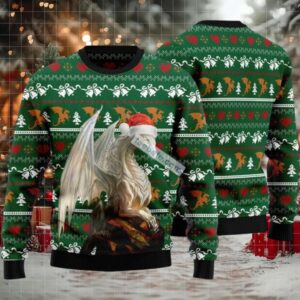 Fire Dragon Ugly Christmas Sweater Green Ladies