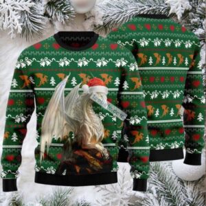 Fire Dragon Ugly Christmas Sweater Green Ladies