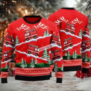 Fire Truck Drove Downhill Ugly Christmas Sweater Red Family