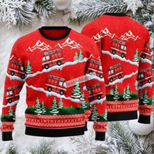 Fire Truck Drove Downhill Ugly Christmas Sweater Red Family