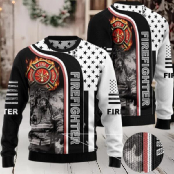 Firefighter Awesome Ugly Christmas Sweater Christmas Crewneck Sweater