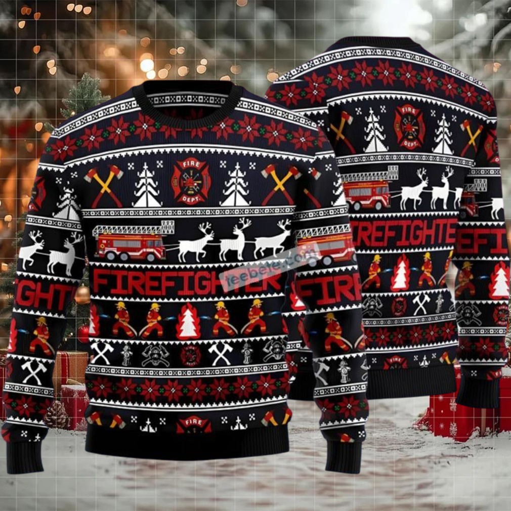 Firefighter Dad Hero Ugly Christmas Sweater Black Holiday