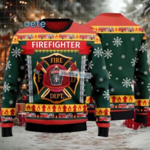 Firefighter Fire Dept Ugly Christmas Sweater Green
