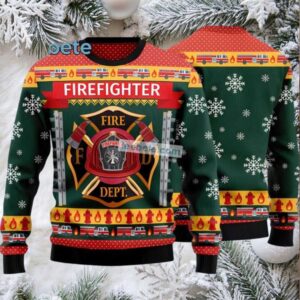 Firefighter Fire Dept Ugly Christmas Sweater Green
