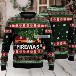 Firefighter Firemas Carry Xmas Tree Ugly Christmas Sweater Green Big And Tall