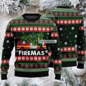 Firefighter Firemas Carry Xmas Tree Ugly Christmas Sweater Green Big And Tall