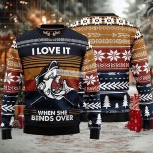 Fishing I Love It When She Bends Over Ugly Christmas Sweater Merry Christmas