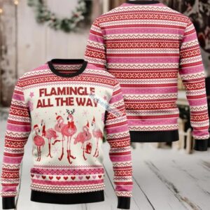 Flamingle All The Ways Ugly Christmas Sweater Pink Merry Christmas