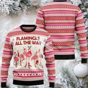 Flamingle All The Ways Ugly Christmas Sweater Pink Merry Christmas